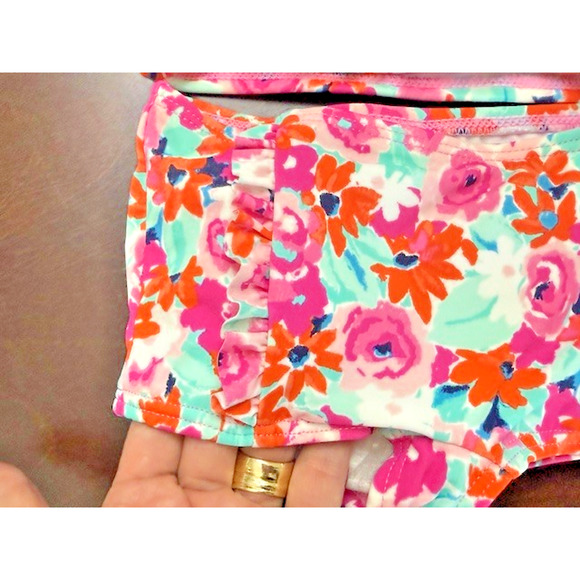 Janie And Jack Sz 6-12 mths Retro Inspire PINK ORANGE Swim Suit 2pc + HAT w/bow - Picture 6 of 15